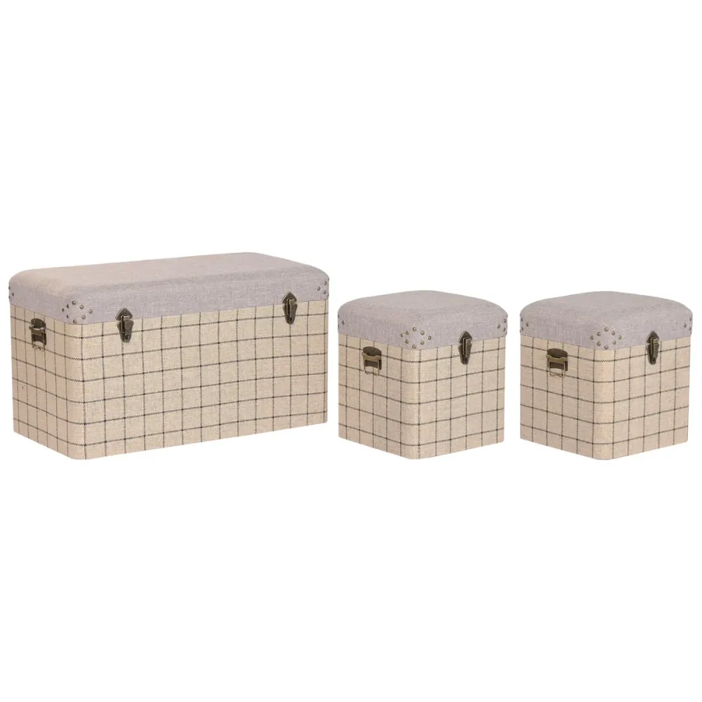Lot de paniers Home ESPRIT Noir Beige Polyester Bois Scandi 80 x 40 x 44 cm (3 Unités)