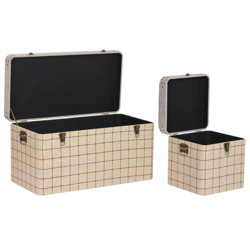 Lot de paniers Home ESPRIT Noir Beige Polyester Bois Scandi 80 x 40 x 44 cm (3 Unités)