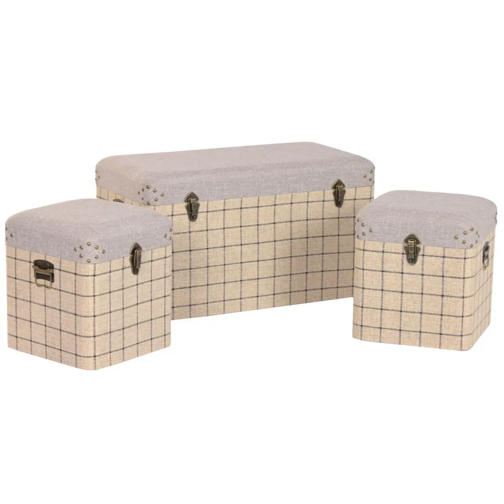 Lot de paniers Home ESPRIT Noir Beige Polyester Bois Scandi 80 x 40 x 44 cm (3 Unités)