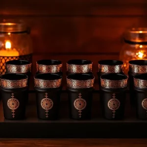 MAISON D'ORIENT Set de 12 Verres à Thé Marocains, Noir et Cuivre, Style Oriental avec Motifs Décoratifs Traditionnels