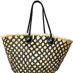 MAROC - PANIER EN OSIER AVEC CUIR TRESSÉ
