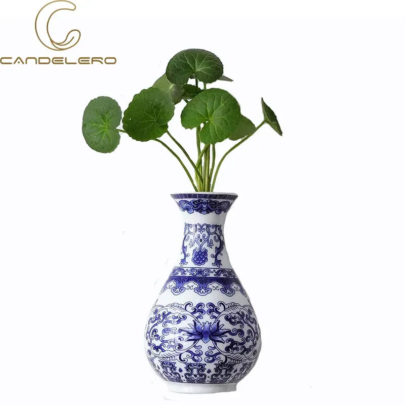 Mini Vase à fleurs en céramique bleu et blanc, décoration de maison, salon, Table, bureau, Vases en émail chinois, livrais...