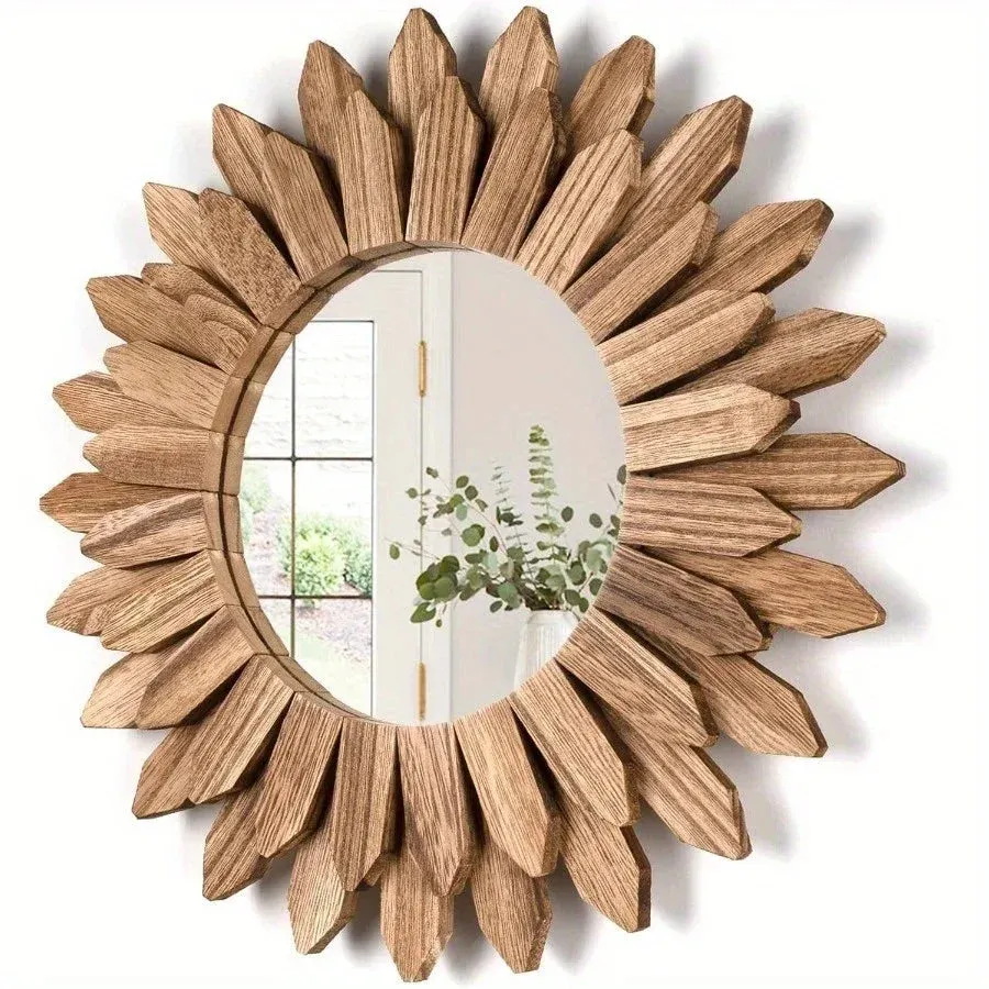 Miroir décoratif de ferme en bois rustique de 12 pouces, miroir de vanité mural
