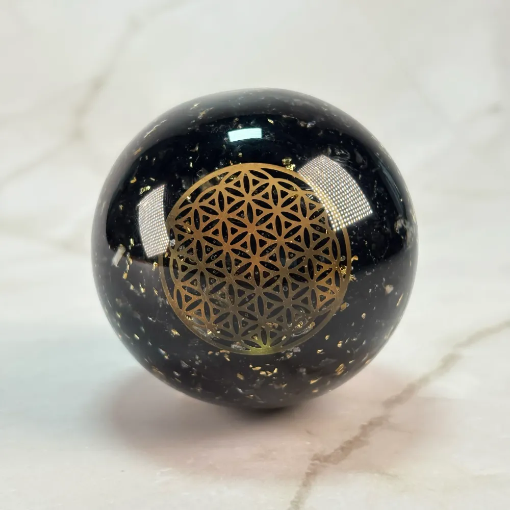 Orgonite sphère Tourmaline & Fleur de Vie