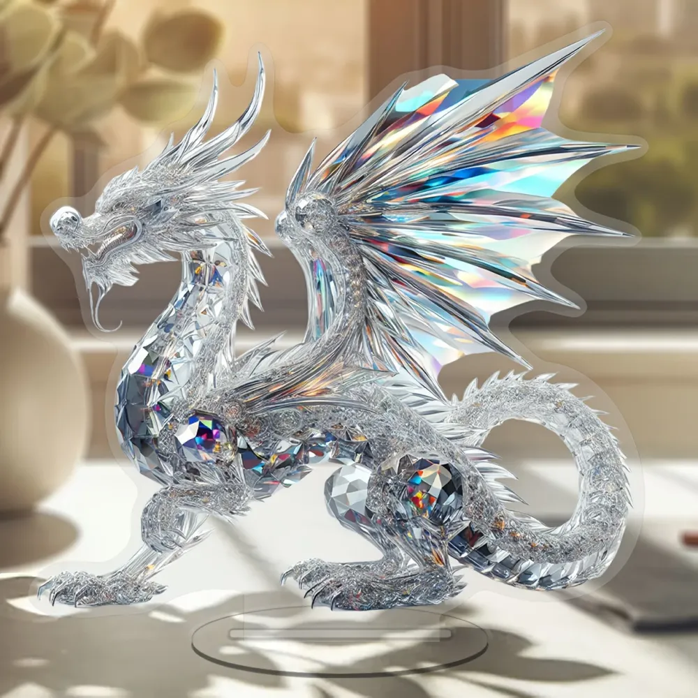 Ornement en acrylique 2D en forme de dragon en cristal, décoration de bureau ou de maison