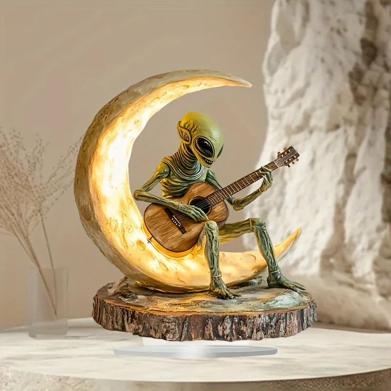 1 Ornement bohème/Sculpture acrylique de guitariste Alien Moon/Décoration de table