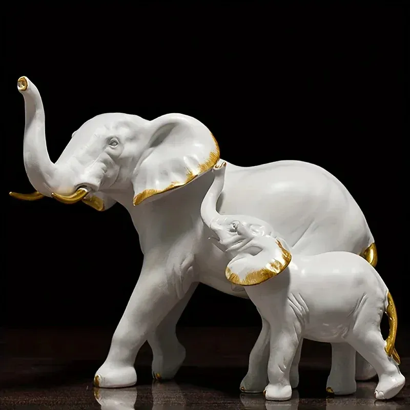1 paire de statues et figurines d'éléphant en résine, décoration créative et moderne, sculpture pour salon, table, artisanat