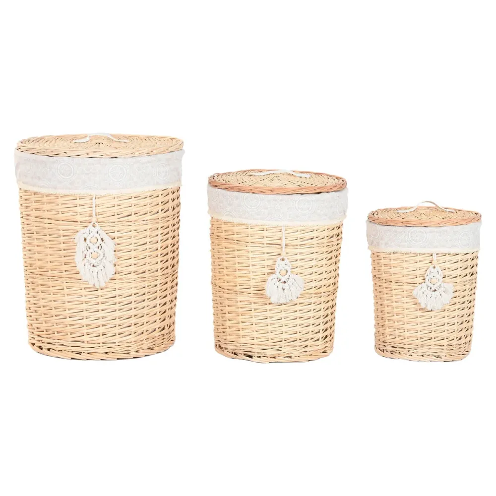 Panier à linge Home ESPRIT Naturel osier Boho 45 x 45 x 55 cm 3 Pièces