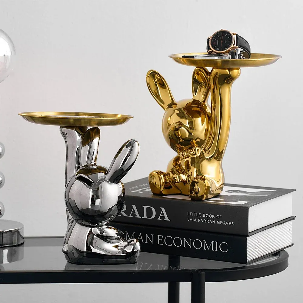 Plateau de rangement de Table en forme de lapin, ornements de Style moderne, accessoires de bureau, accessoires de décorat...