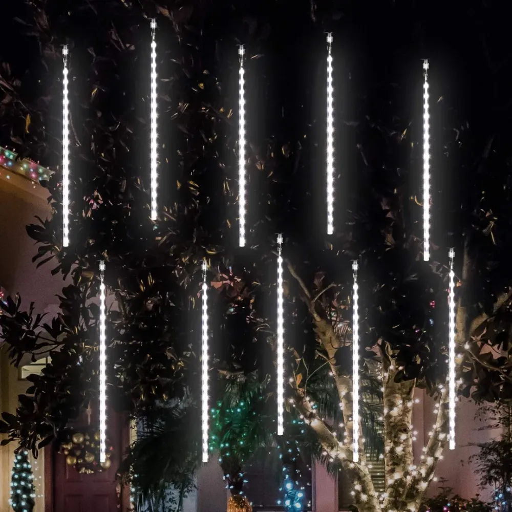 Pluie de météorites à LED pour Noël - 360 glaçons à LED, 10 spirales - Tubes de 50 cm IP65
