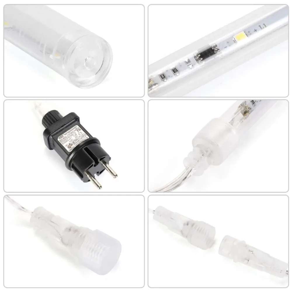 Pluie de météorites à LED pour Noël - 360 glaçons à LED, 10 spirales - Tubes de 50 cm IP65