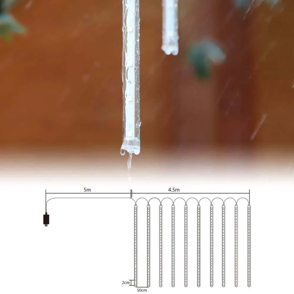 Pluie de météorites à LED pour Noël - 360 glaçons à LED, 10 spirales - Tubes de 50 cm IP65