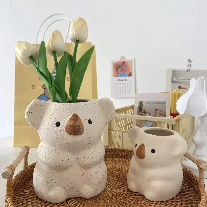 Pot de fleurs en résine, joli vase koala, mini bonsaï, succulente, décoration de bureau, jardinage