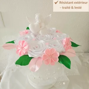 Pot funéraire personnalisé avec roses en satin – Composition florale de deuil élégante