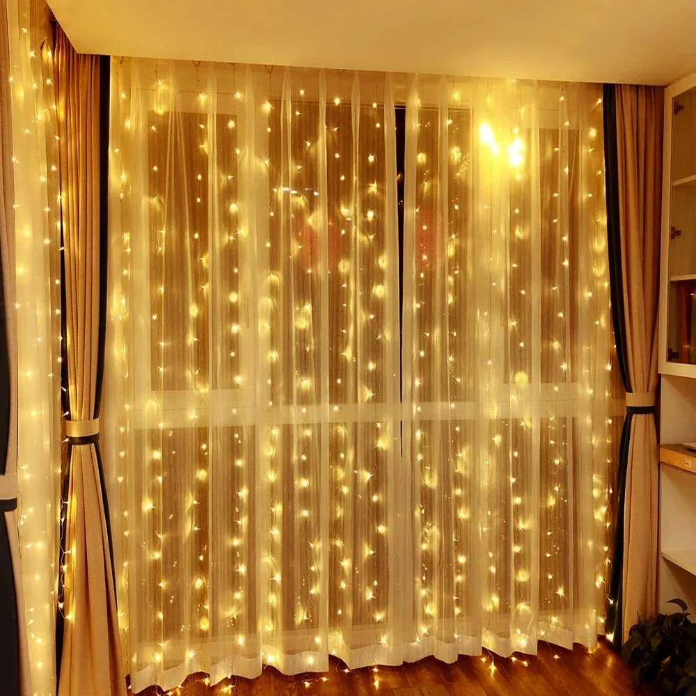 Rideau LED de Noël - Ultra fin - 3 x 3 mètres - Blanc chaud - USB - Avec contrôleur