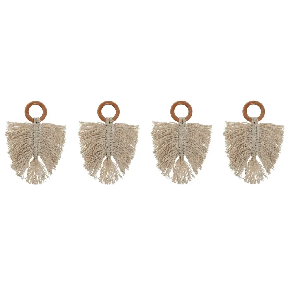 Rond de serviette Home ESPRIT Naturel Acacia Macramé 13 x 1 x 18 cm 4 Pièces