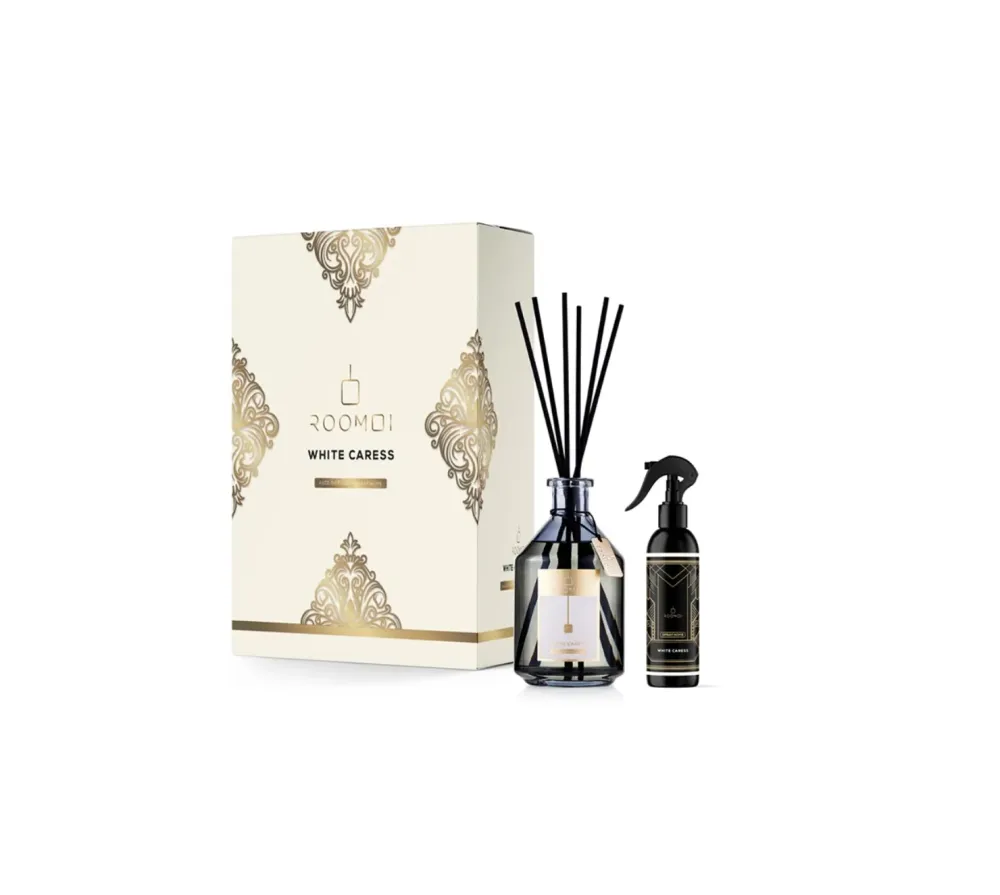 Roomoi White Caress 200ml + Spray d'ambiance 100ml + Bâtonnets