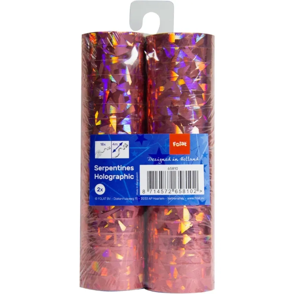 Serpentines roses holographiques 4m 18 anneaux 2pcs