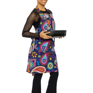 Tablier imprimé africain - Bleu Rose Paisley