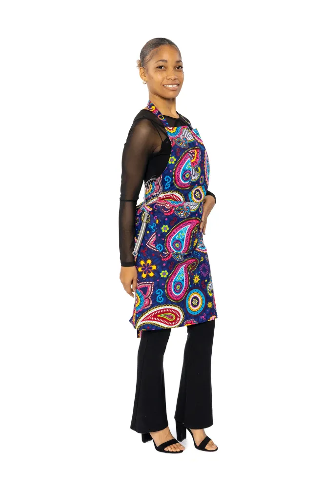 Tablier imprimé africain - Bleu Rose Paisley
