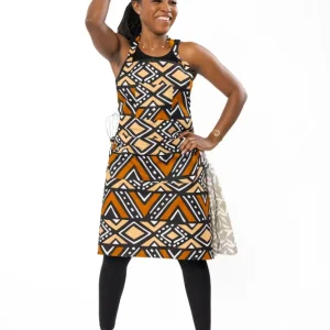 Tablier imprimé africain - Marron Beige Bogolan
