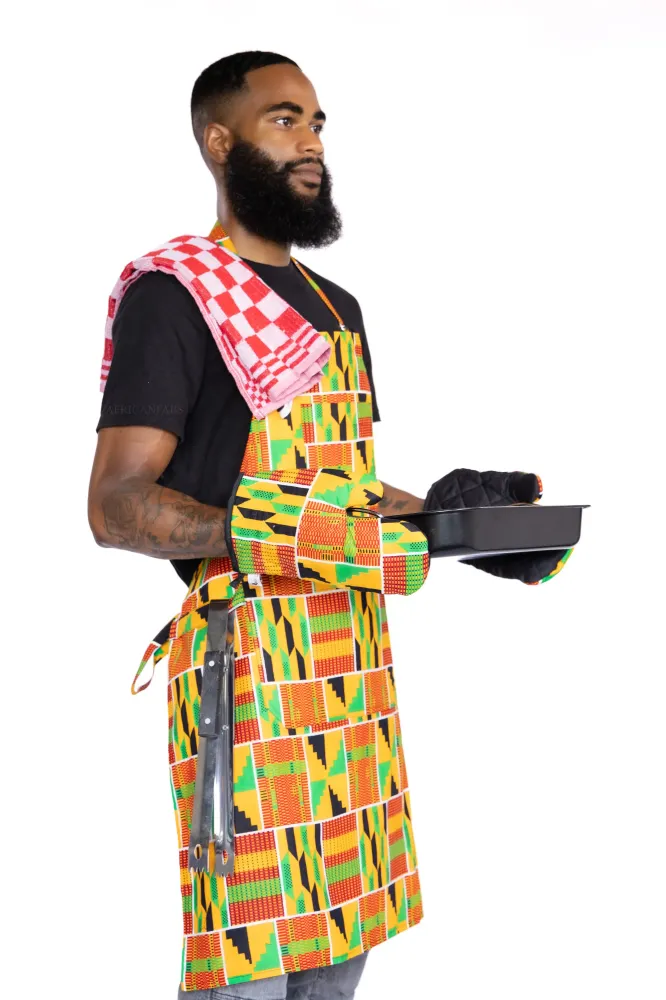 Tablier imprimé africain - Orange Kinte