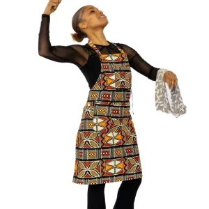 Tablier imprimé africain - Rouge Orange Bogolan Symbols