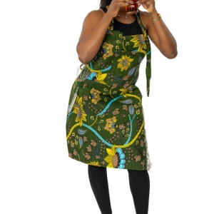 Tablier imprimé africain - Vert Jaune Botanical Flow