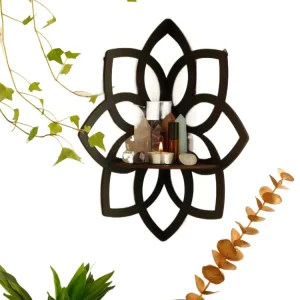 Étagère murale en bois à fleurs noires, étagère d'angle, présentoir en pierre de cristal, décoration murale, décors de piè...