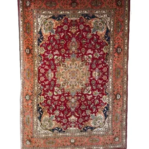 Tapis persan d’exception – Médaillon floral en laine et soie