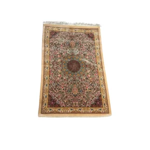 Tapis persan Kashan Éternité – Médaillon floral, soie pure