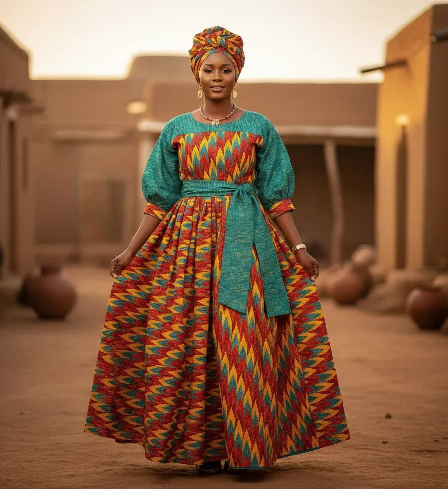 Tissu africain / tissu wax - Imprimé bicolore Polycoton - Combinaison de 6 yards (4+2 yards) PO-5041