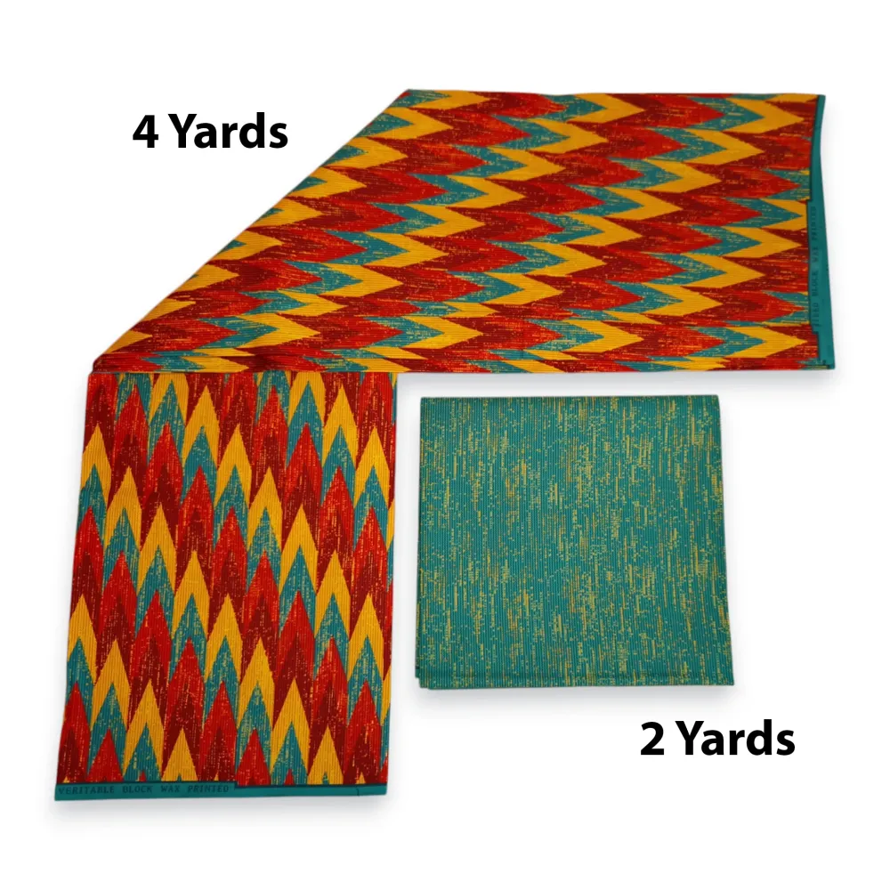 Tissu africain / tissu wax - Imprimé bicolore Polycoton - Combinaison de 6 yards (4+2 yards) PO-5041