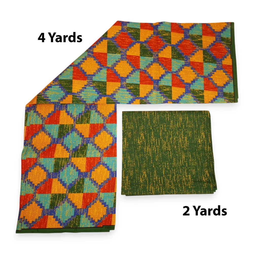 Tissu africain / tissu wax - Imprimé bicolore Polycoton - Combinaison de 6 yards (4+2 yards) PO-5052