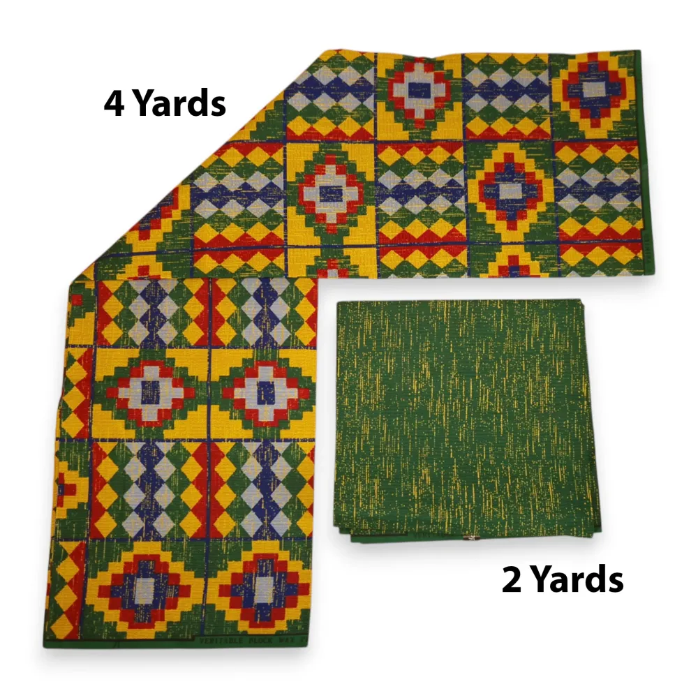 Tissu africain / tissu wax - Imprimé bicolore Polycoton - Combinaison de 6 yards (4+2 yards) PO-5038
