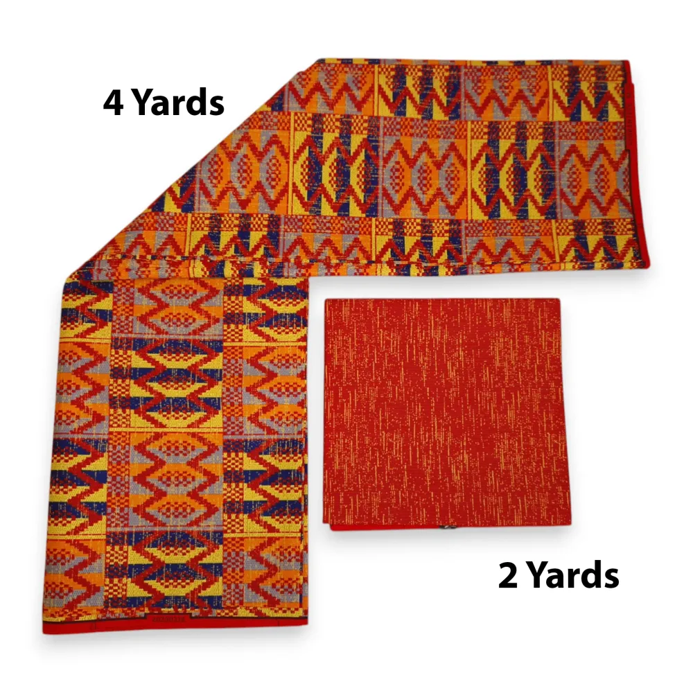 Tissu africain / tissu wax - Imprimé bicolore Polycoton - Combinaison de 6 yards (4+2 yards) PO-5054
