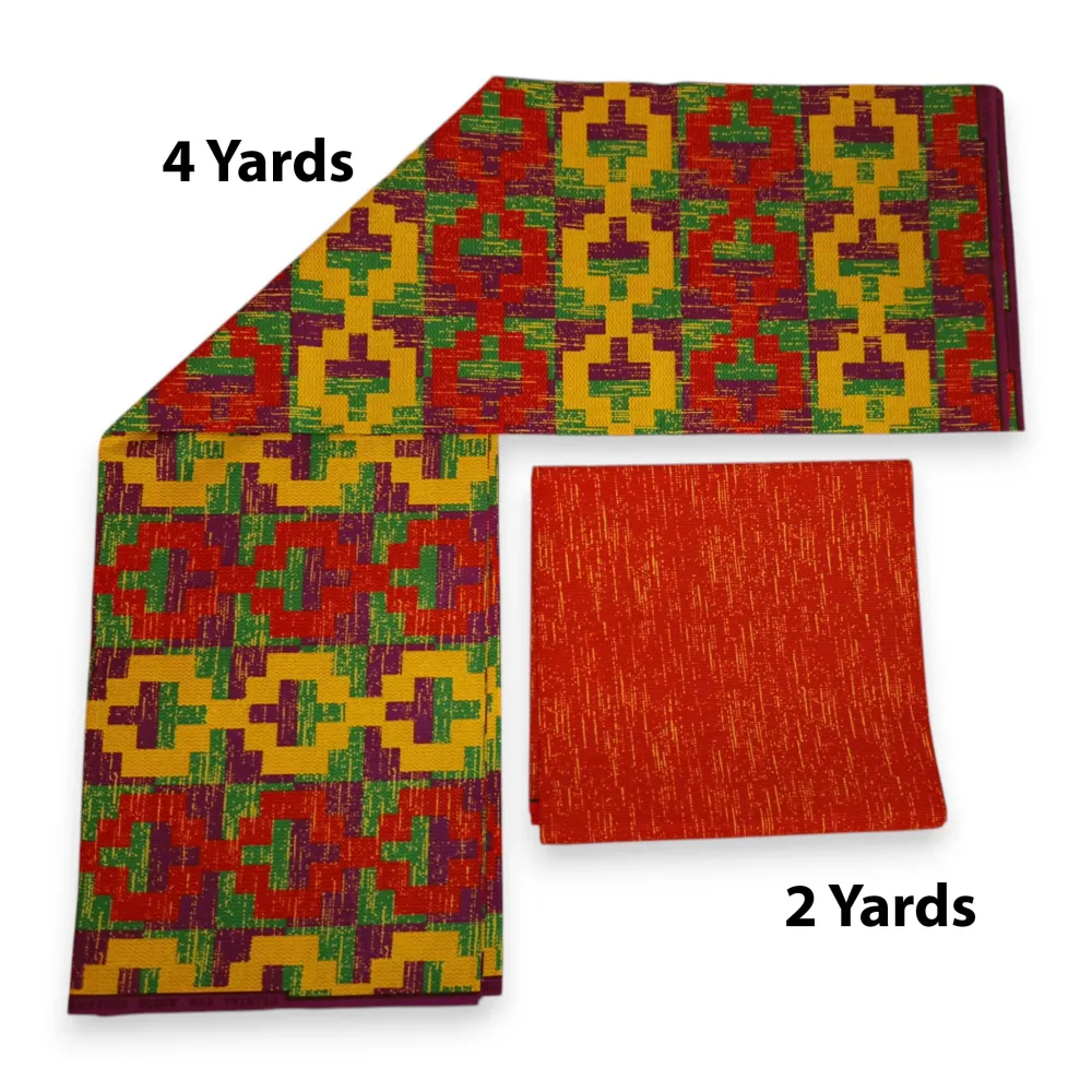 Tissu africain / tissu wax - Imprimé bicolore Polycoton - Combinaison de 6 yards (4+2 yards) PO-5045