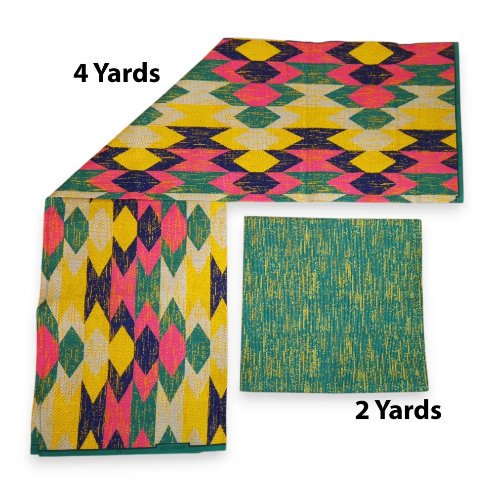 Tissu africain / tissu wax - Imprimé bicolore Polycoton - Combinaison de 6 yards (4+2 yards) PO-5042