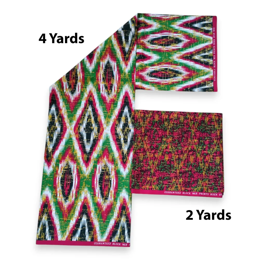 Tissu africain / tissu wax - Imprimé bicolore Polycoton - Combinaison de 6 yards (4+2 yards) PO-5029