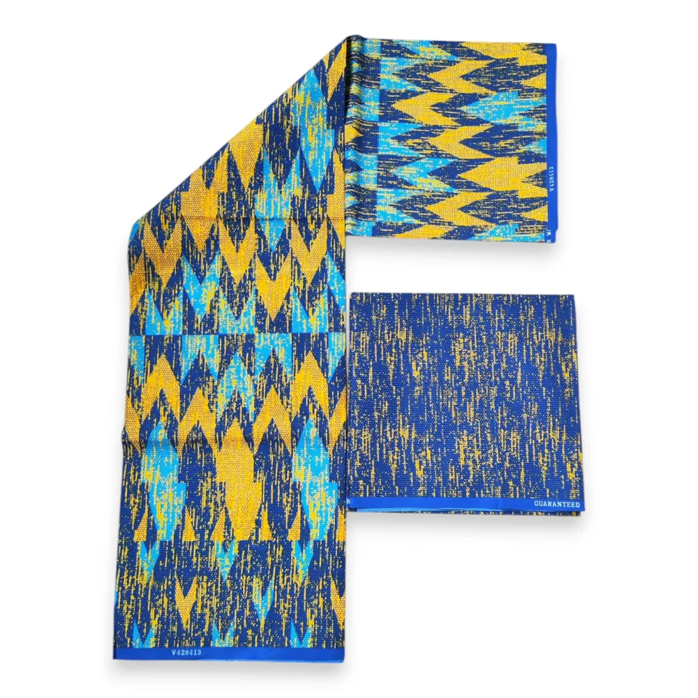 Tissu africain / tissu wax - Imprimé bicolore Polycoton - Combinaison de 6 yards (4+2 yards) PO-5034