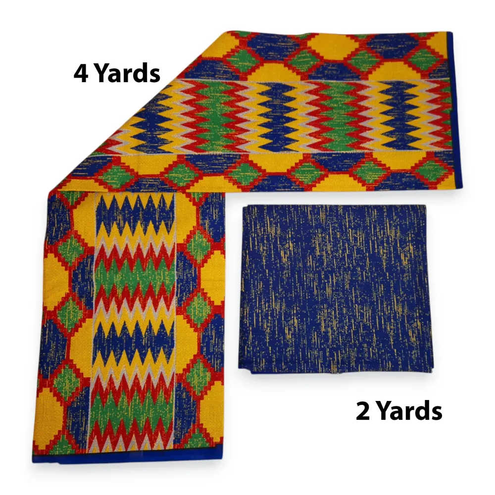 Tissu africain / tissu wax - Imprimé bicolore Polycoton - Combinaison de 6 yards (4+2 yards) PO-5044