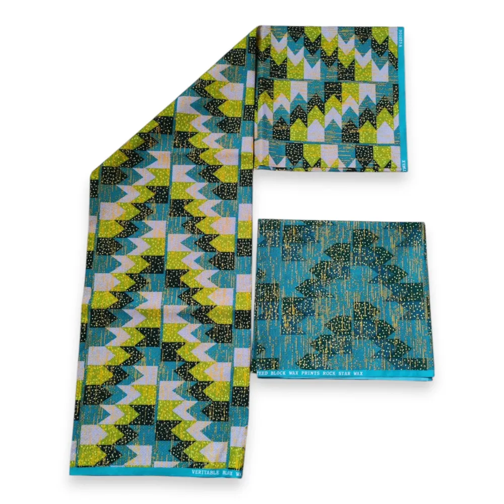 Tissu africain / tissu wax - Imprimé bicolore Polycoton - Combinaison de 6 yards (4+2 yards) PO-5031