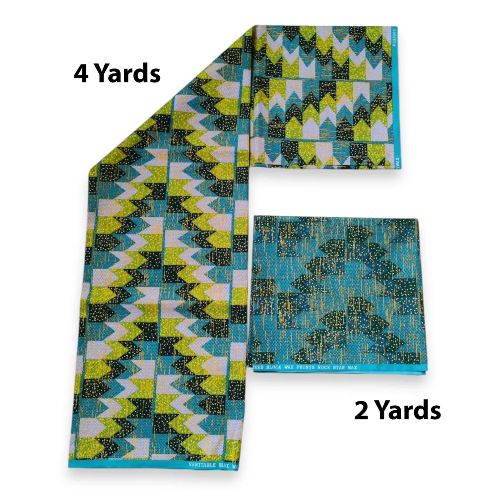 Tissu africain / tissu wax - Imprimé bicolore Polycoton - Combinaison de 6 yards (4+2 yards) PO-5031