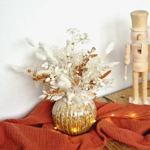 Vase en céramique avec ses fleurs - Blanc & Orange
