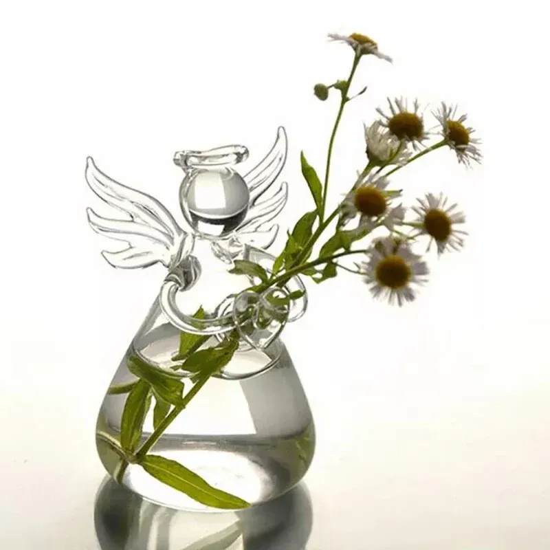 Vase en verre ange fait à la main, décoration de salon, de bureau, de maison, à suspendre, fleurs hydroponiques, transpare...