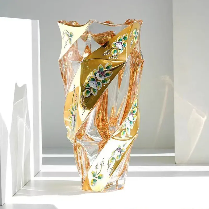 Vase en verre cristal de style européen, émail peint en or, décoration de style européen, cadeau de pendaison de crémaillè...