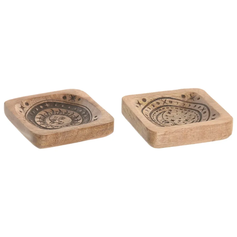 Vide-poches Home ESPRIT Marron Bois de manguier 9,5 x 9,5 x 2 cm (2 Unités)