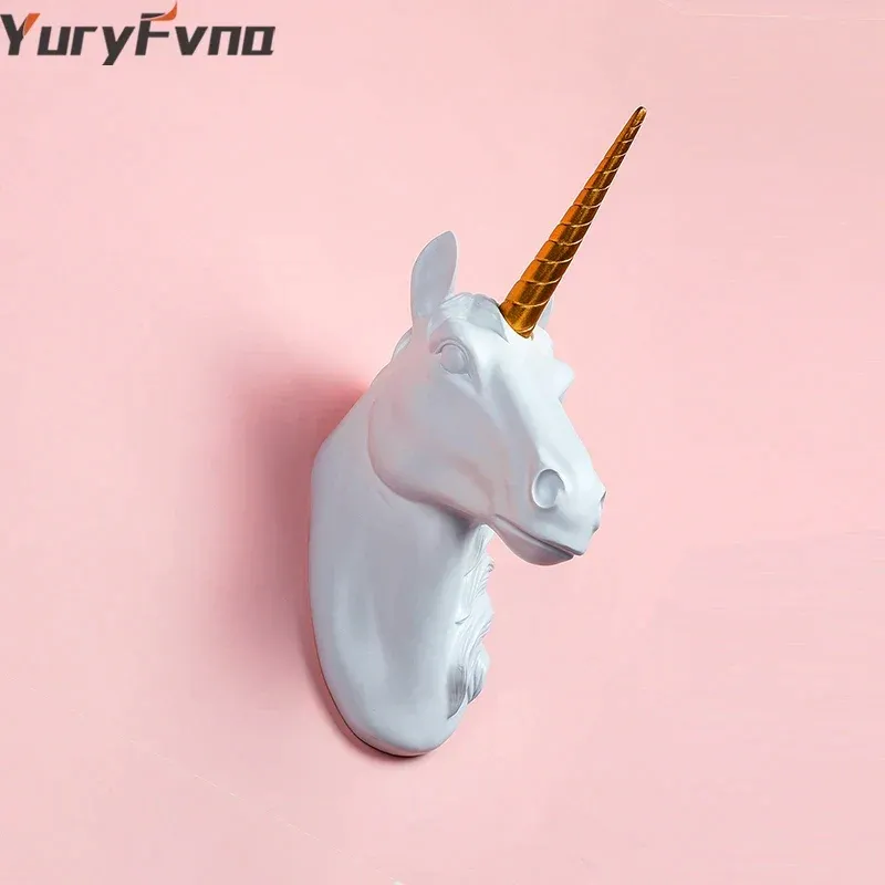 YuryFvna décoratif résine tête de licorne support mural support de tête d'animal support mural Statue Animal Shapedat croc...