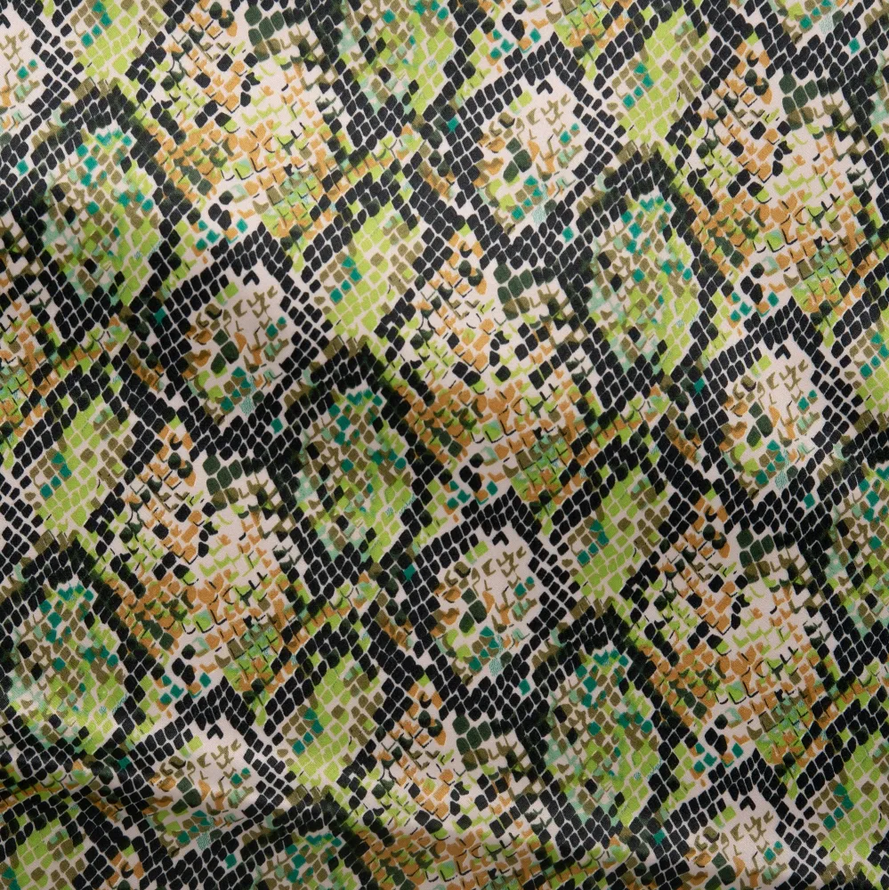 Satin velours imprimé - CHARLOTTE - Serpant - Vert