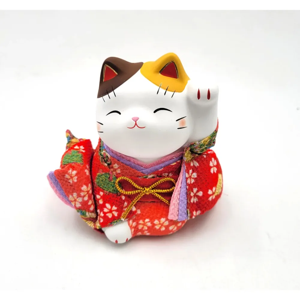 CHIRIMEN NEKO KIMONO ROUGE